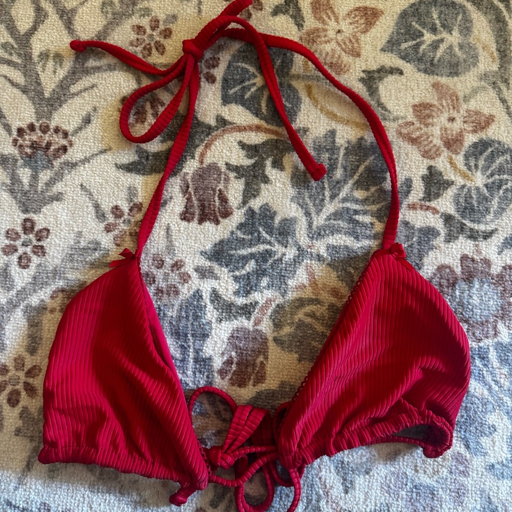 Frankie’s bikinis red ribbed bikini top